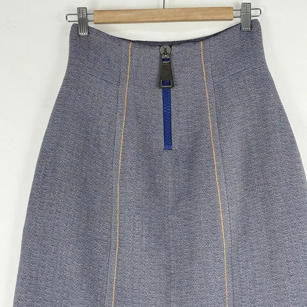 Marni Made in Italy Blue A-Line Skirt Size 36, USA 0 Contrast Stitch Zip Back